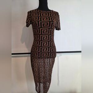 Sheer Geometric Patterned Black and Brown Dress